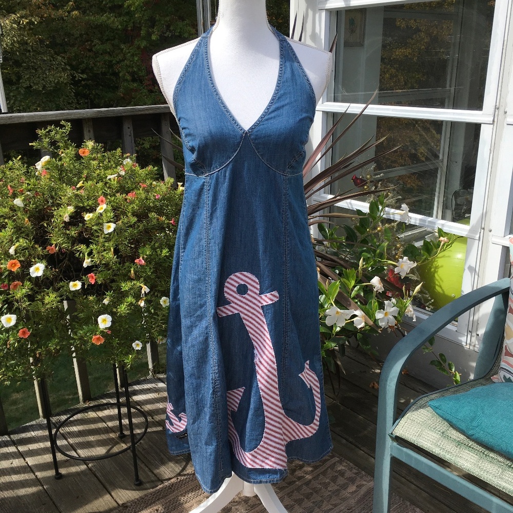 Axcess size 4 halter jean dress with a nautical theme